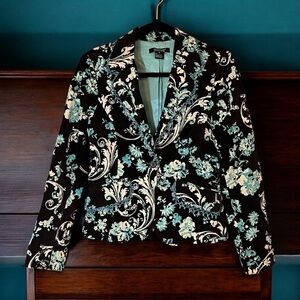 Karen Kane Women Velvet Fitted Embellished Jacket 1 Button Blazer Turquoise 8P